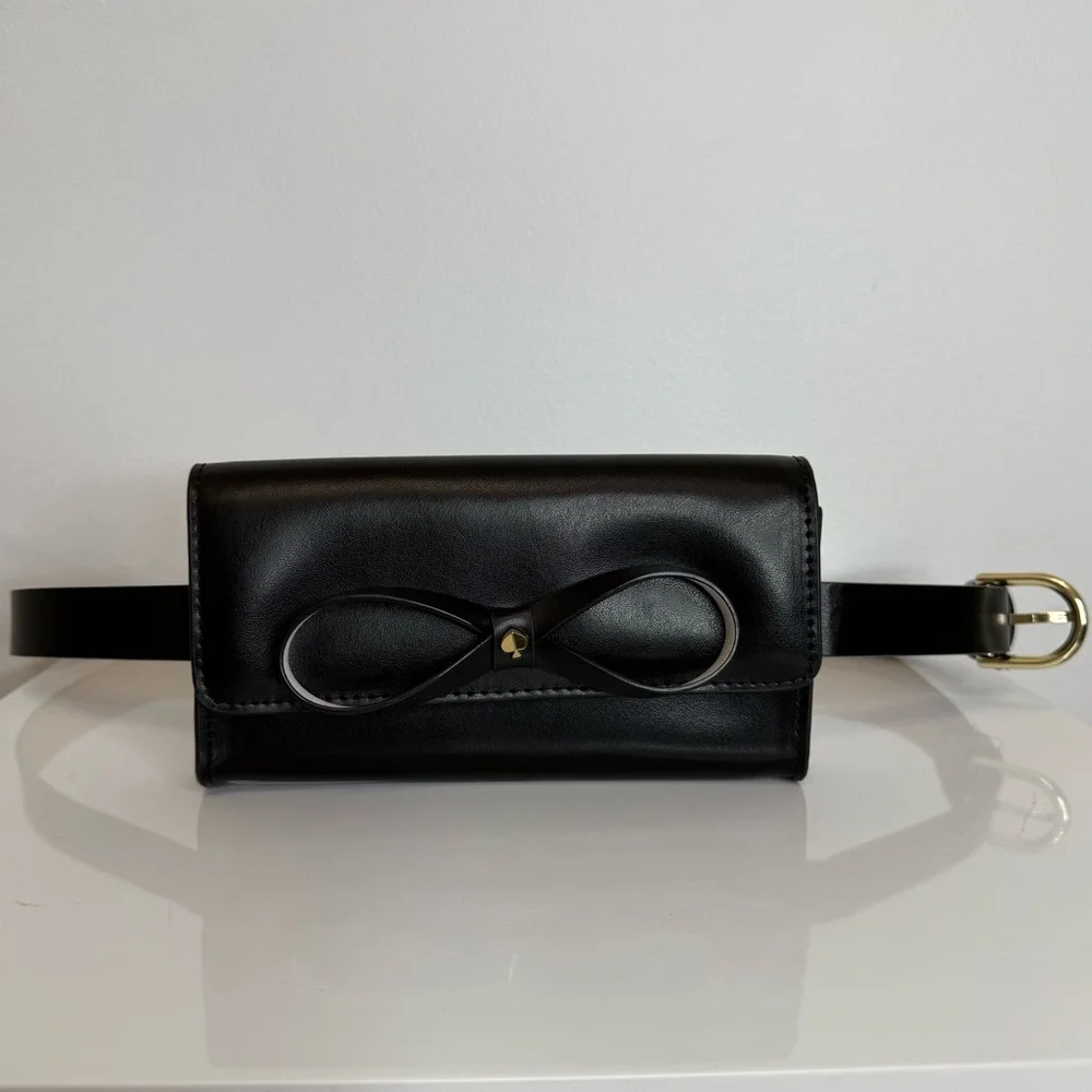 Kate Spade New York Black Leather Bow Belt Wallet Bag Fanny Pack L/XL NEW Travel - Picture 4 of 14